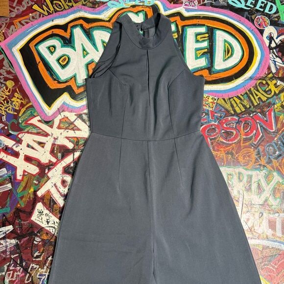 Minimalist Gray Blue High-Neck Jumpsuit - Wide-Leg, Size Large, Zip Closure - Picture 3 of 11